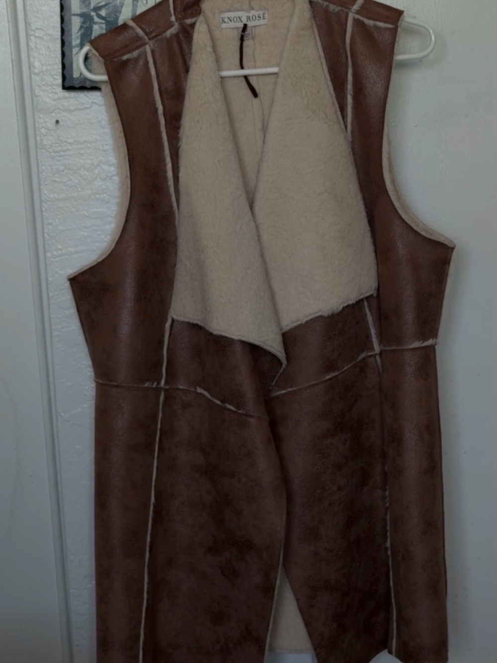 Knox Rose Brown Faux Shearling Vest with Cream Lining